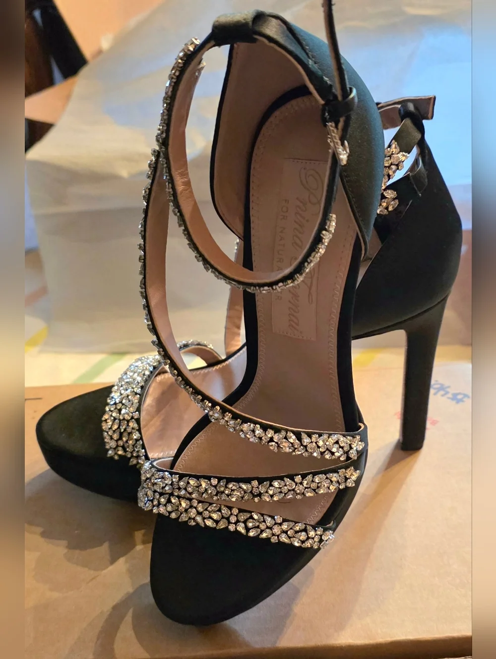 NEW! Pnina Tornai Women's Black Crystal-Strap High Heel Sandals - Picture 8 of 11